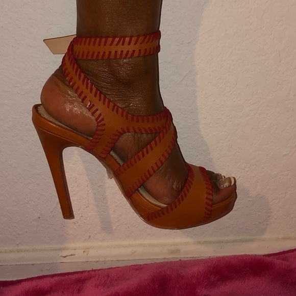 Orange & Brown Strappy High Heel - Picture 2 of 8